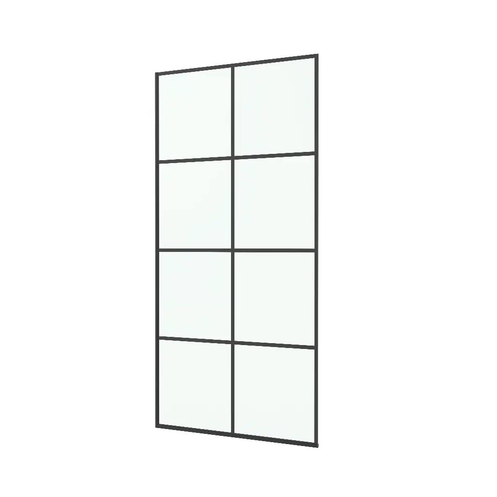 French Fixed Screen Shower Door in Matte Black with Grid Glass - W01C