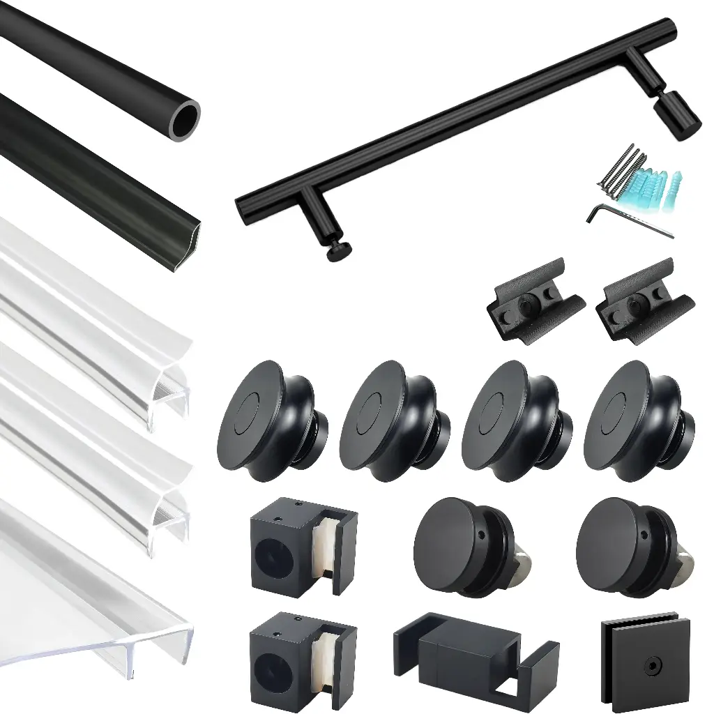 SS04 Hardware Kit - Single Sliding Frameless Shower Door with Round Guide Rail