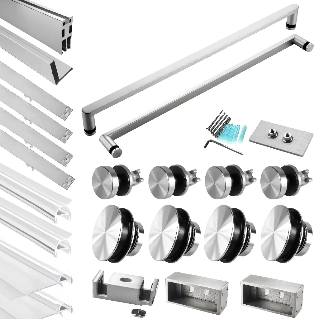 DS13 Hardware Kit - Soft Closing Double Sliding Frameless Shower Door with Two Towel Bars