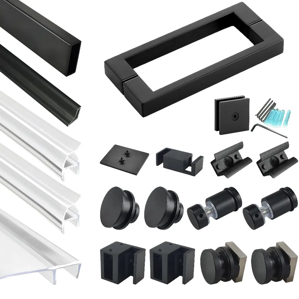 SS05 Hardware Kit - Single Sliding Frameless Shower Door with Square Guide Rail 