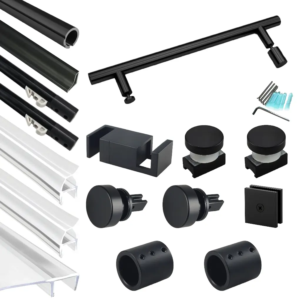 SS14 Hardware Kit - Soft-Closing Single Sliding Frameless Shower Door Round Guide Rail