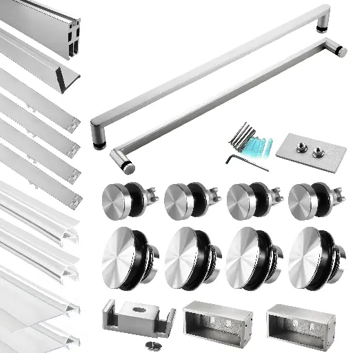 DS13 Hardware Kit - Soft Closing Double Sliding Frameless Shower Door with Two Towel Bars
