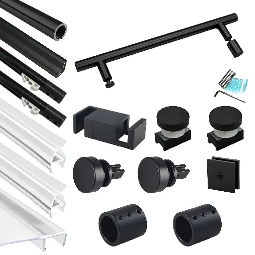 SS14 Hardware Kit - Soft-Closing Single Sliding Frameless Shower Door Round Guide Rail