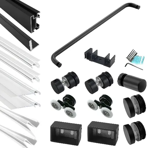 DS03 Hardware Kit - Double Sliding Frameless Shower Door Aluminum Guide Rail