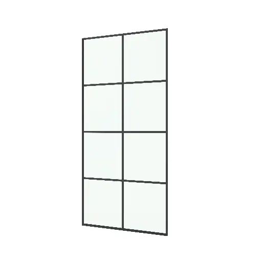 French Fixed Screen Shower Door in Matte Black with Grid Glass - W01C